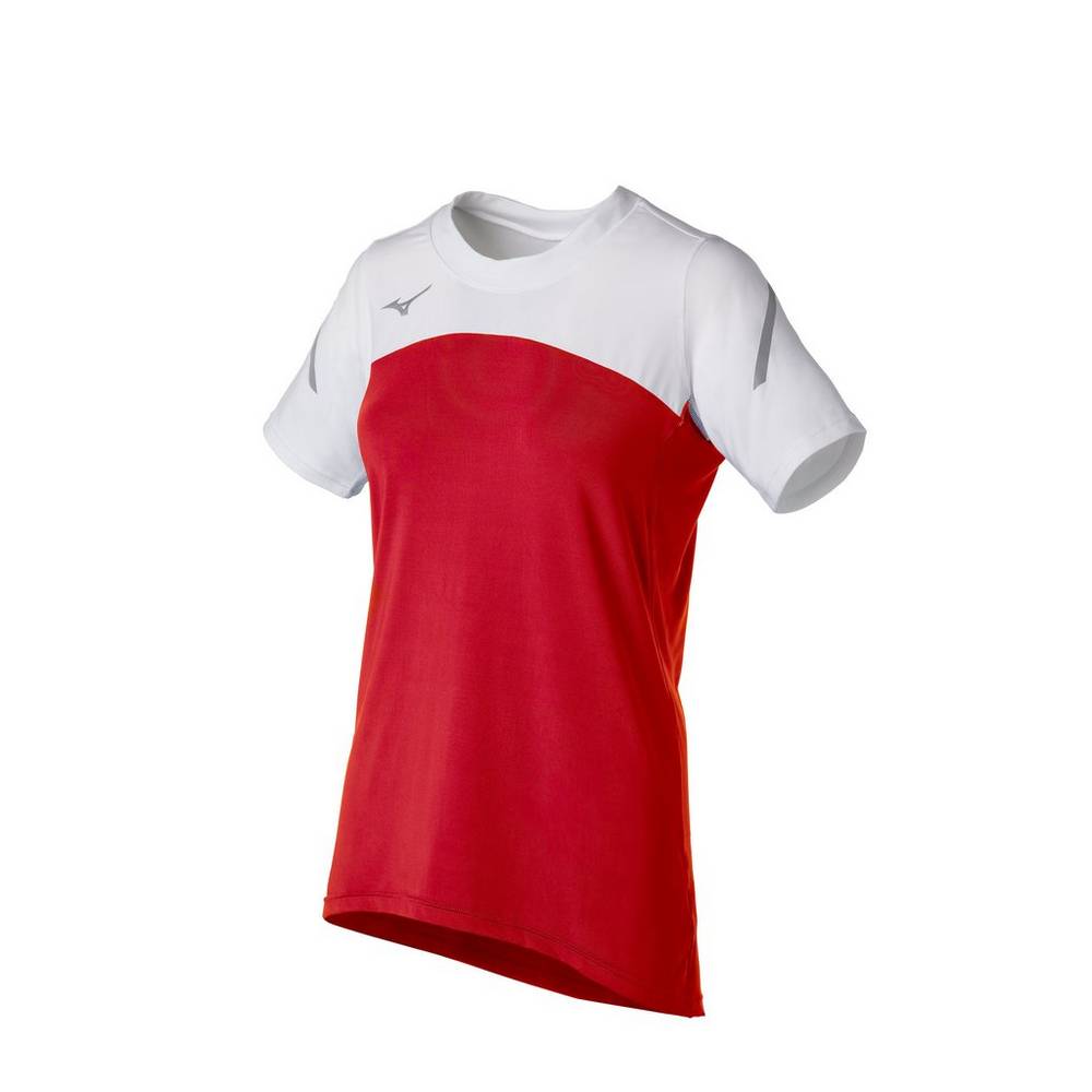 Camisas Mizuno Techno VII Short Sleeve - Mulher - Vermelhas/Branco - NDXQV2536